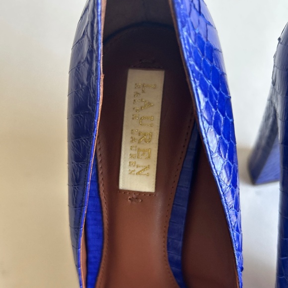 Ralph Lauren Blue Crocodile Print Leather Heels size 7.5 - Picture 7 of 15
